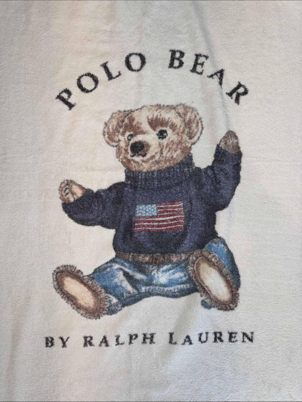 Vintage 90s Polo Bear Beach Towel 65 X 34 White Terry Cloth by Ralph Lauren
